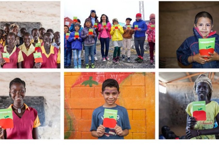 Collage af glade skolebørn