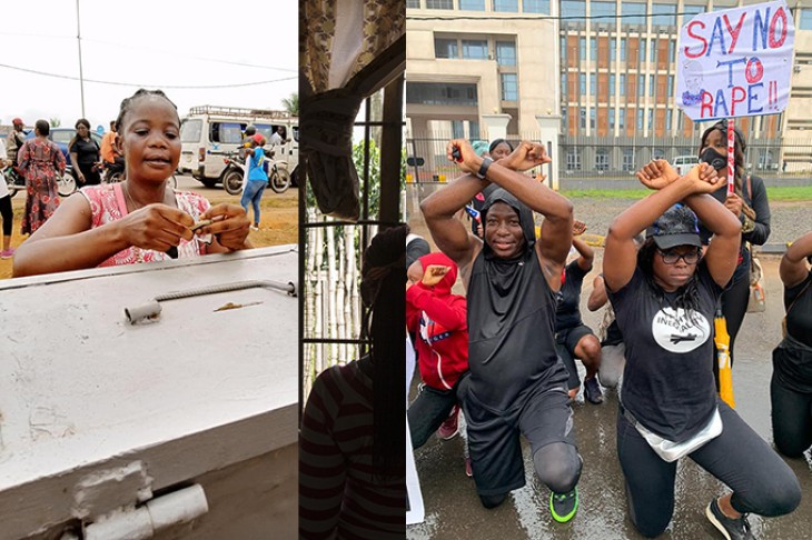 Fotocollage med demonstrerende kvinder