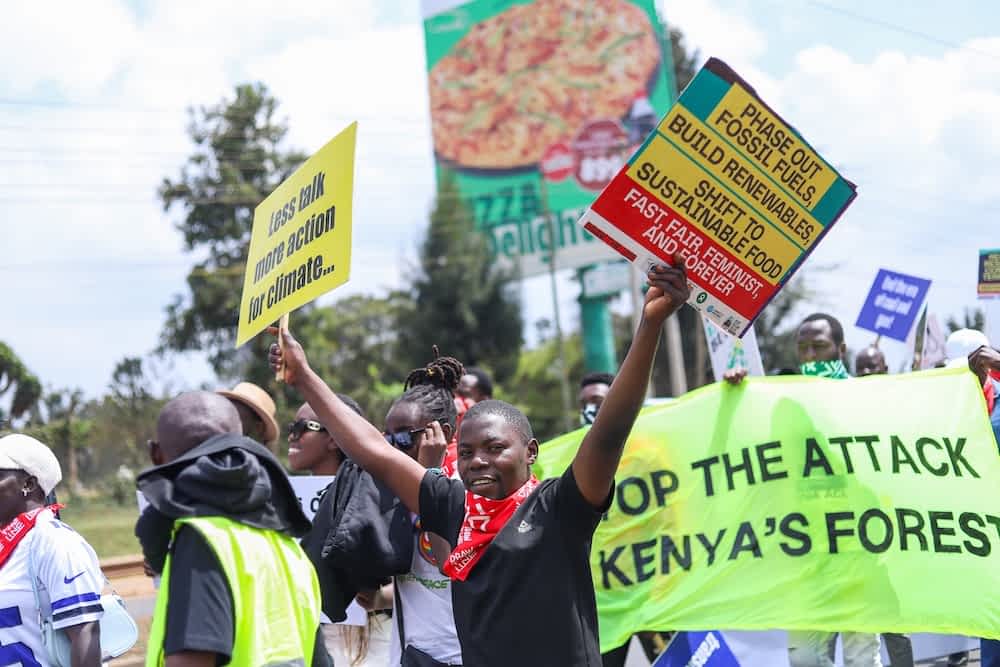 Mand ved demonstration der holder to skilte